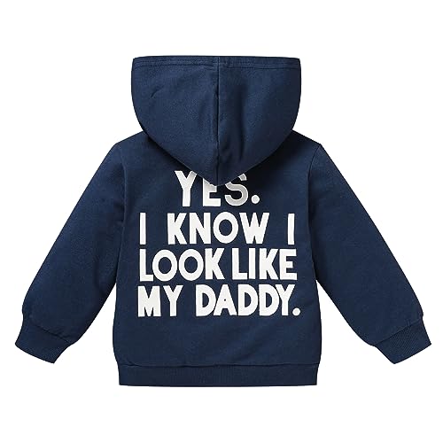 ZOELNIC 0-6 Months newborn baby boy fall hooded lightweight sweatshirt zip-up tops YES. I KNOW I LOOK LIKE MY DADDY letter printed long sleeve (Blue)