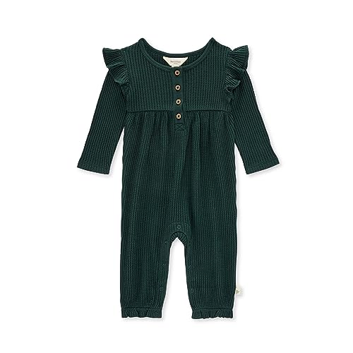 Burt’s Bees Baby Baby Girl’s Romper Jumpsuit, 100% Organic Cotton One-Piece Outfit Coverall, Green Ruffle, 3 Months