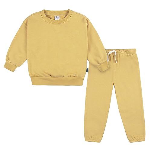 Gerber Baby Girls Toddler 2-Piece Fleece Sweatshirt and Jogger Set, Yellow Solid, 18 Months