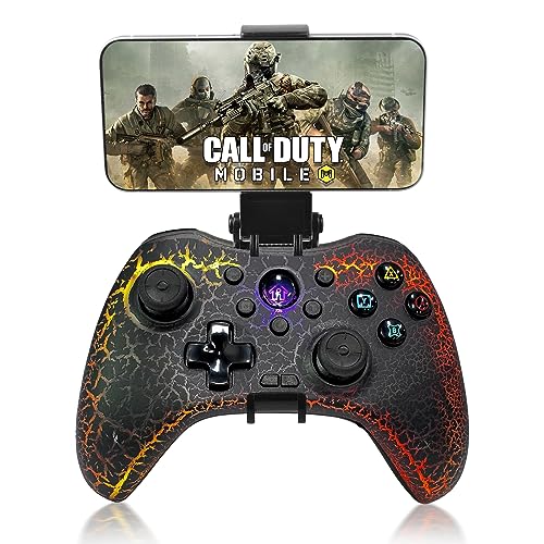 Joso Mobile Gaming Controller for iPhone, Android, PC, Nintendo Switch, PS4, with LED Light, Dual Vibration/6-Axis Gyro/Macro Programming/Turbo, Gamepad for Android/iPhone, with Phone Holder