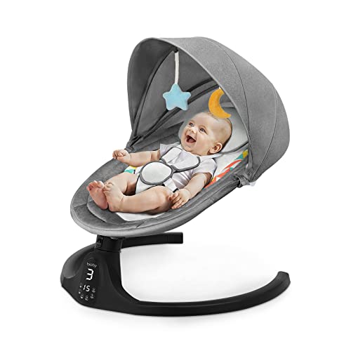 Bioby Electric Baby Swing for Infants, Portable Baby Swing for Newborn Boy Girls with 5 Swing Speeds, Bluetooth Touch Screen/Remote Control, Baby Rocker Chair with Music Speaker 5 Point Harness