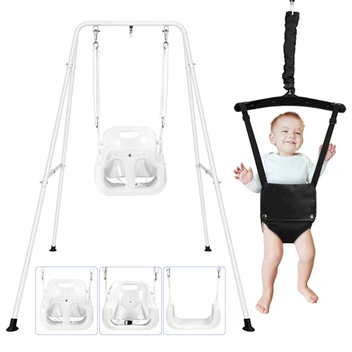 Rengue 3-in-1 Toddler Swing Set, Baby Jumper and Bouncers, Toddler Swing for Outdoor/Indoor Play, Easy Assembly Kid Swing Set, with a Foldable Metal Stand for Easy Storage