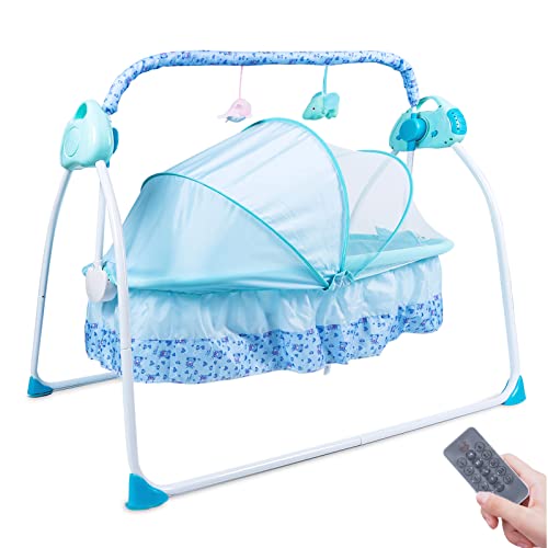 GYBest Baby Cradle Swings for Infants, Foldable Portable Baby Bassinet Crib with 5 Rocking Speed & 12 Preset Cradle Songs for Baby Babies Boy Girl(Blue)