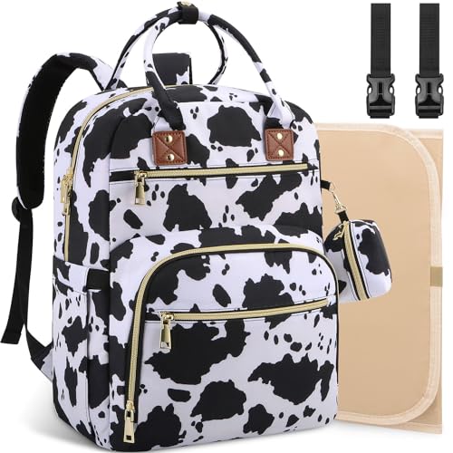 Tenot Baby Diaper Bag Backpack, Travel Diaper Bags for Baby Girl Boy Large Capacity Baby Bag Backpack for Women Cow Print