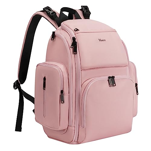 Mancro Diaper Bag Backpack, Multifunctional Diaper Bag for Mom with Stroller Strap and Anti-theft Pocket, Travel Diaper Backpack, Pink