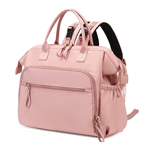 LORADI Convertible Diaper Bag Tote, Water-Resistant 14 Pockets Diaper Backpack with Anti-theft Pockets and Stroller Clips, Light Pink