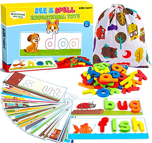 Officygnet See & Spell Learning Educational Toys and Gift for 3 4 5 6 Years Old Boys and Girls – Matching Letter Game for Preschool Kids – 80 Pcs of CVC Word Builders for Toddler Learning Activities