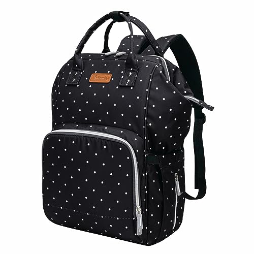 Rhewatin Diaper Bag Backpack, Baby Essentials Travel Bag, Baby Backpack Diaper Bag with Changing Pad, Black with Dots