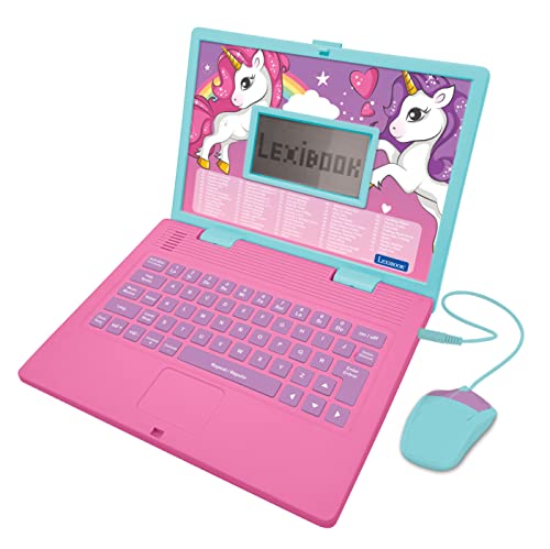 LEXiBOOK – Unicorn Educational and Bilingual Laptop Spanish/English – Toy for Children with 124 Activities to Learn Mathematics, Dactylography, Logic, Clock Reading, Play Games and Music – JC598UNIi2