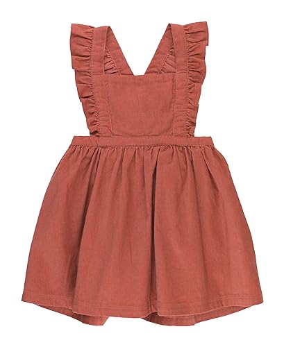 RuffleButts Dusty Cedar Corduroy Cross-Back Jumper Dress – 4T