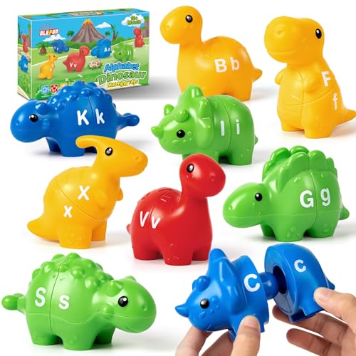 OleFun Dinosaur Alphabet Learning Toy for Toddler Age 1, 2, 3 Year Old, 26 PCS Double-Sided ABC Dinosaur Matching Game, Montessori Preschool Educational Toy for Boys & Girls 18+ Months