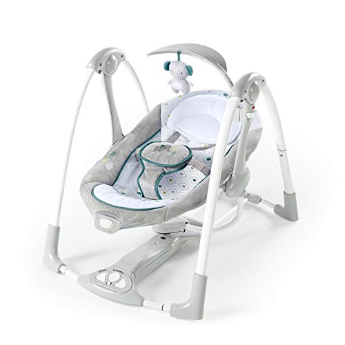 Ingenuity ConvertMe 2-in-1 Compact Portable Automatic Baby Swing & Infant Seat, Battery-Powered Vibrations, Nature Sounds, 0-9 Months 6-20 lbs (Nash)