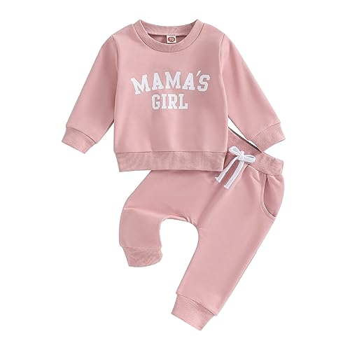 Kaipiclos Toddler Baby Girl Fall Winter Outfit Mamas Girl Long Sleeve Pullover Sweatshirts Jumper Pants Clothes Set (Pink, 12-18 Months)