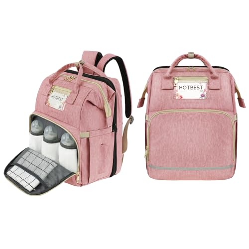 HOTBEST Diaper Bag Backpack, Diaper Bags, Multifunction Waterproof Travel Essentials Diaper Bag with USB port, Newborn Registry Shower Gifts, Unisex and Stylish(Pink)