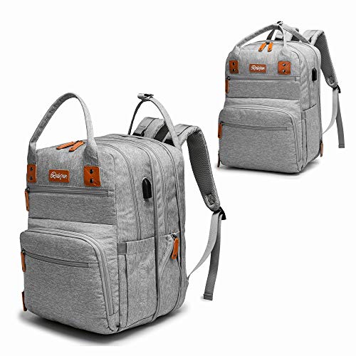 Rabjen Diaper Bag Backpack, Transformable Baby Bag, Spacious Enough for Twins’ Stuff, Multifunction Back Pack, Gray