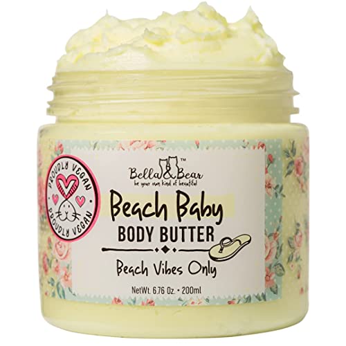 Bella and Bear Beach Baby Body Butter – Moisturizing Shea Cream for Women – Vegan, Cruelty& Oil-Free – Helps Prevents Pregnancy Stretch Marks 6.76-oz