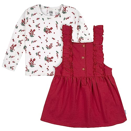 Gerber Baby Girls Toddler 2 Piece Overall Dress Set, Red Holly Berries, 12 Months