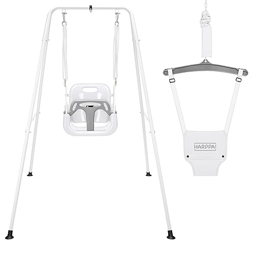 HARPPA 2 in 1 Foldable Toddler Swing Set, Kids Swing & Baby Jumper for Indoor&Outdoor Play, Adjustable Children Swing Set for Toddler Aged 1~5 Years, Perfect Birthday/Thanksgiving Gift (White)