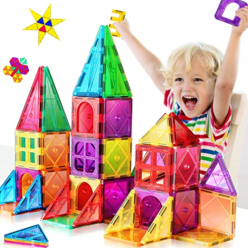 Magnetic Tiles Kids Toys for 3 4 5 6 7 8+ Year Old Boys Girls Magnetic Building Blocks STEM Preschool Toys Encourage Children Creativity Development Fine Motor Skills Age 3-5 4-8 Birthday Gifts