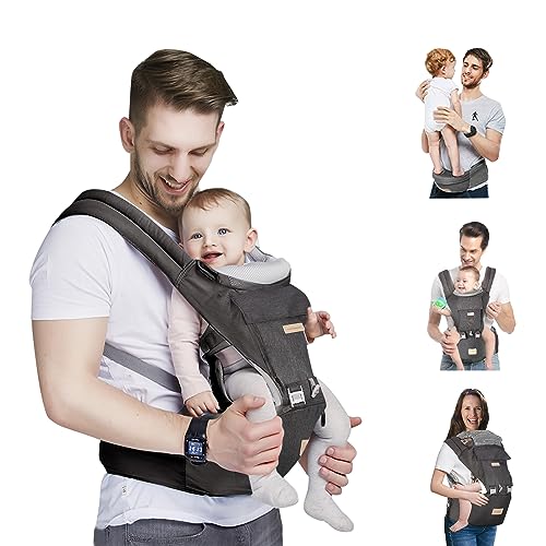 LByng Baby Carrier Newborn to Toddler 3 in 1 Multi-Functional Infant Hiking Backpack with Hip Seat for Kids Under 33 lbs,Breathable Mesh Design,Ergonomic All Positions,Grey