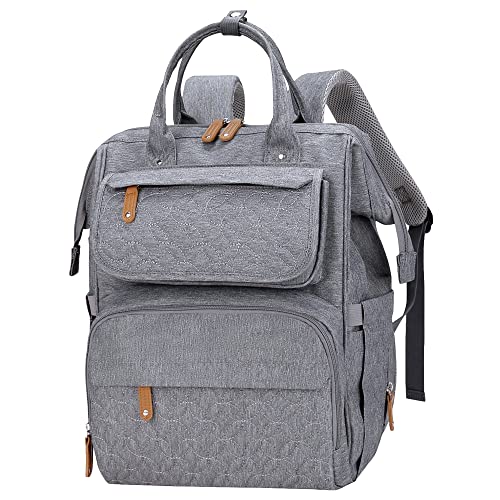 AGUDAN Diaper Backpack, Multifunction Baby Nappy Bags, Travel Mommy Bag Waterproof Large Capacity (Gray)