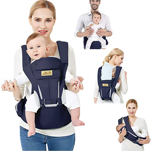 Viedouce Baby Carrier Ergonomic with Hip Seat/Pure Cotton Lightweight and Breathable/Multiposition:Dorsal, Ventral, Adjustable for Newborn and Toddler 3 to 48 Month