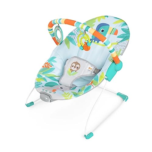 Bright Starts Baby Bouncer Soothing Vibrations Infant Seat – Removable -Toy Bar, Nonslip Feet, 0-6 Months Up to 20 lbs (Rainforest Vibes)