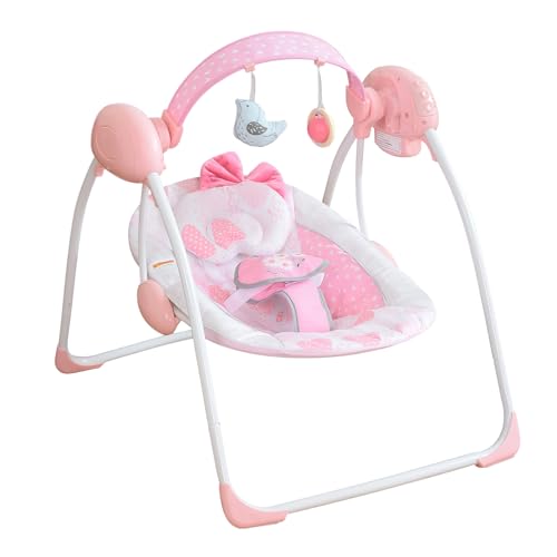 Baby Swing,Portable Baby Swing for Infants,Electric Baby Swings for Newborn, 6-Speed Infant Swing with Music,Timing,Soft Head Support,Pink Baby Swings for Babies 0-6 Months 6-20 lbs