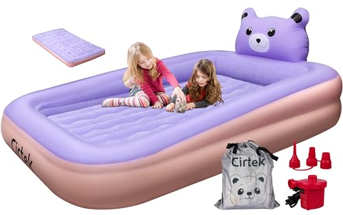 ‎Foldable Toddler air Bed Kids Travel Bed Toddler air Mattress Kids air Bed Toddler Travel Bed Inflatable air Bed Blow up air Bed Inflatable Kids air Mattress (Purple Pink)