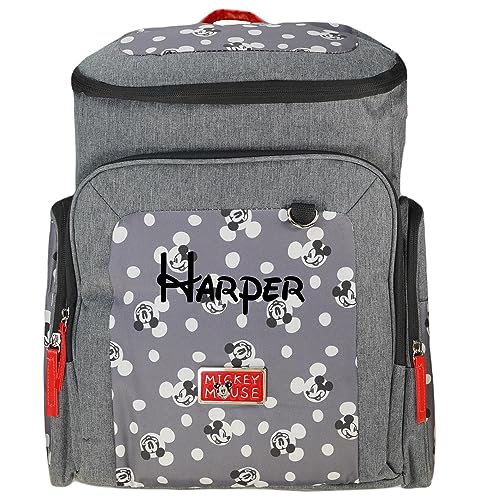 Diaper Bag – Personalized Mickey Mouse – Officially Licensed – Polka Dot Gray and Red Shoulder Bag Gift Set
