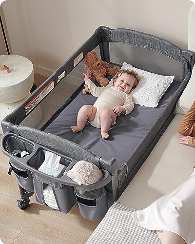 AirClub Baby 4 in 1 Bassinet Bedside Sleeper, 4 Functions Bedside Crib Sleeper, Playard, Changing Table, Baby Bassinet for Newborn Baby, Bedside Bassinet for Baby Portable Changing Table