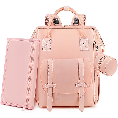 ROSEGIN Pink Diaper Bag Backpack for Baby Boy Girl – Small/Large Size, Waterproof Changing Pad, Pacifier Case, Stroller Straps – Cute, Stylish, Essential for Travel Mom Dad – Ideal Baby Shower Gifts