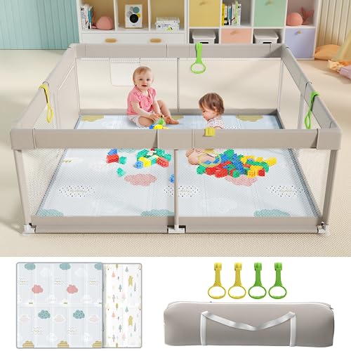 UANLAUO Baby Playpen with Mat, 59x71inch Playpen for Babies and Toddlers, Large Baby Playpen,Kids Play Pen,Baby Fence,Big Playpen for Infants with Gate,Playard for Baby