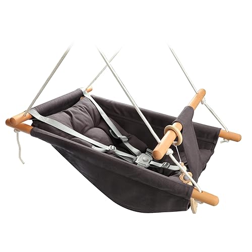 Tislly Baby Swing Outdoor and Indoor, Baby Hammock Toddler Swings, Infant Swing Outside Comfortable Wooden Midew Proof, Adjustable 5-Point Safety Belt, Great Gift for Baby Boys Girls Kids,Dark Grey