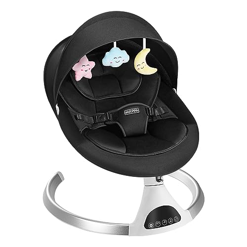 HARPPA Electric Baby Swing for Infants to Toddler, Portable Babies Swinger for Newborn Boy and Girls with 5 Swing Speed, Remote Control Music Speaker Enabled Bluetooth Dark