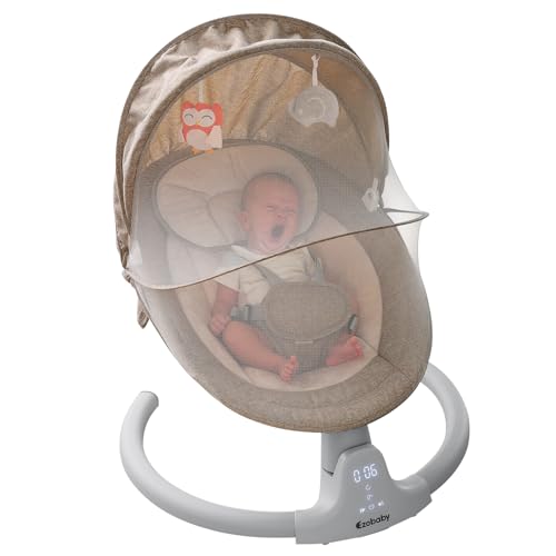 Ezebaby Baby Swing for Newborn Portable Infant Swings with 5 Amplitudes, 3 Seat Positions, 5 Point Harness Belt, Preset Lullabies, Remote Control, Baby Swings for Infants 0-6 Month