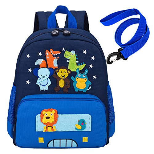 willikiva Cute Zoo Little 3d Backpack Kids Backpack for Boys and Girls Toddler Backpack Waterproof Preschool Safety Harness Leash (Blue Small Size,Age 1-2)