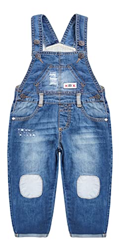 KIDSCOOL SPACE Baby Denim Overall,Toddler Little Soft Cute Jean Jumper,Blue,12-18 Months