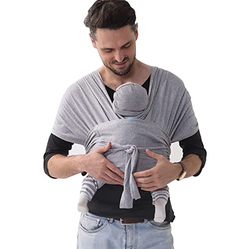 SERAPHY Baby Wrap Carrier, Adjustable Baby Wrap Carrier Newborn to Toddler, Breathable Soft Infant Carrier Sling Wrap for Baby up to 40lbs -Cotton Grey