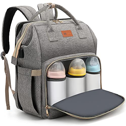 Baby Diaper Bag Backpack with Changing Station – Baby Bag for Boy Girl – Baby Shower Gifts for Mom Dad – Waterproof, 30L Large Capacity, Stroller Straps, Insulated Pockets, Grey