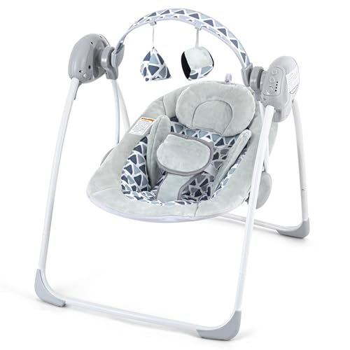 Portable Baby Swing,Baby Swings for Infants, Baby Swing Seat Folds Easy with Adaptable Speed, Music,Timer,Baby Swing for Newborn,Infant Swing for Babies 0-6 Months 6-20 lbs Grey