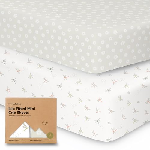 Pack and Play Sheets Fitted, 2-Pack Mini Crib Sheets – Pack N Play Sheets, Organic Fitted Crib Sheet for Pack and Play Mattress, Playard Baby Crib Sheets, Crib Sheets Neutral for Boys, Girls (Meadow)