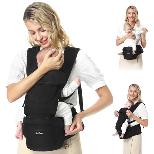SGAFESZE Baby Carrier with Hip Seat, Front and Back Carry Baby Carrier for Men Dad Mom,Newborn to Toddler,All-Position,6-in-1 Ways to Carry, Baby Carrier with Adjustable Strap Buckle,Ergonomic,7-45lb