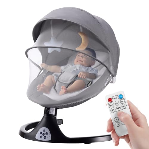 Baby Swing for Infants, Bluetooth Electric Baby Bouncer, Multi-Functional Baby Rocker, 5 Point Harness Belt, 5 Speeds and Remote Control, Indoor & Outdoor Use