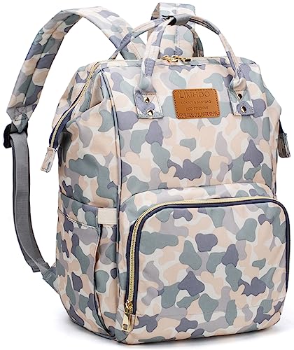 LIMHOO Diaper Bag Backpack for Men Dad, Waterproof Large Canvas Camo Nappy Bags, Baby Care Bag (Light Camo)