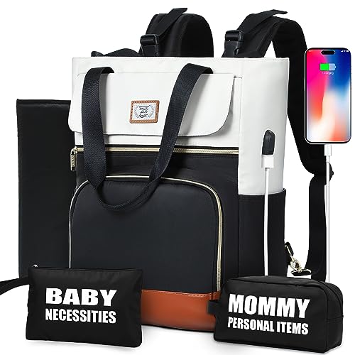 Lekereise Diaper Bag Backpack with 2 Storage Bags and 3 Insulated Pockets, Baby Diaper Bag Tote for Mom and Dad, Baby Registry Search Shower Gifts, Black