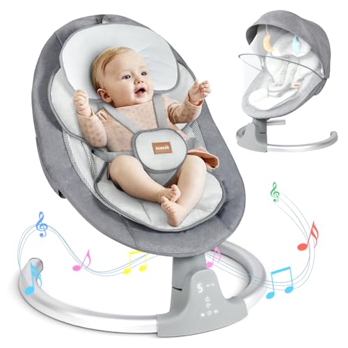 Baby Swings for Infants Indoor, Infant Swing with Lullabies, Bluetooth, 3 Seat Positions, Touch Screen & Remote Control, Outdoor Baby Rocker, Portable Swing for Baby