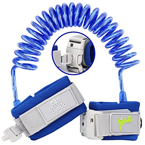 Lehoo Castle Kid Leash, 4.9ft Anti Lost Wrist Link for Toddlers with Key Lock, Reflective Toddler Wrist Leash, Child Leash Harness, Leash for Kids (Dark Blue)