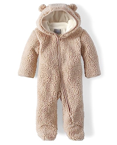 The Children’s Place Baby and Newborn Fleece Hoodie Zip-Front Bunting, Cookie Dough, 12-18 Months