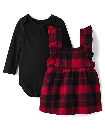 The Children’s Place Baby Girls’ and Newborn Holiday Dress, Black Buffalo Plaid, 12-18 Months